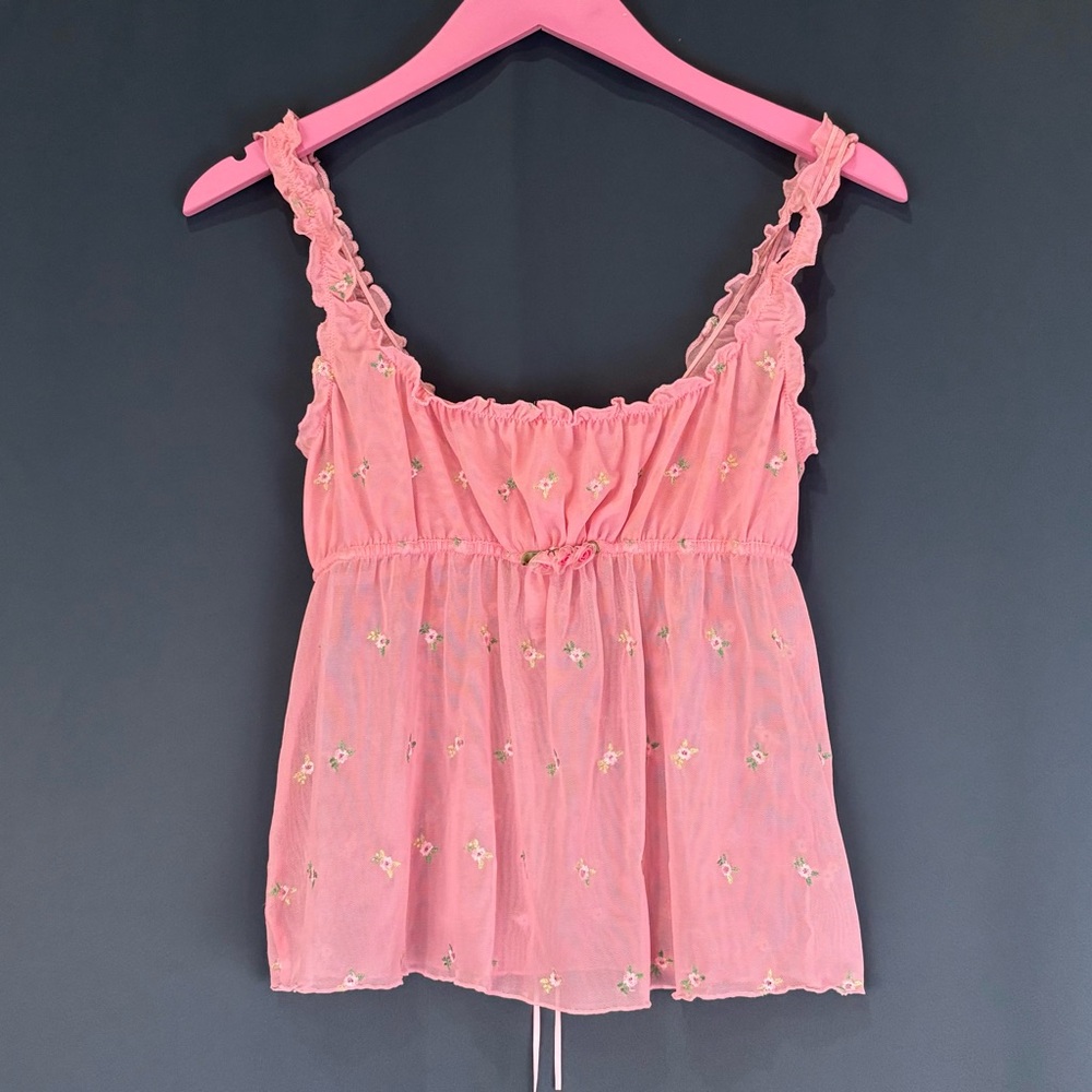 Vintage Y2K 2004 Victoria’s Secret Babydoll Embroidered Lettuce Hem Night Top - Picture 2 of 5